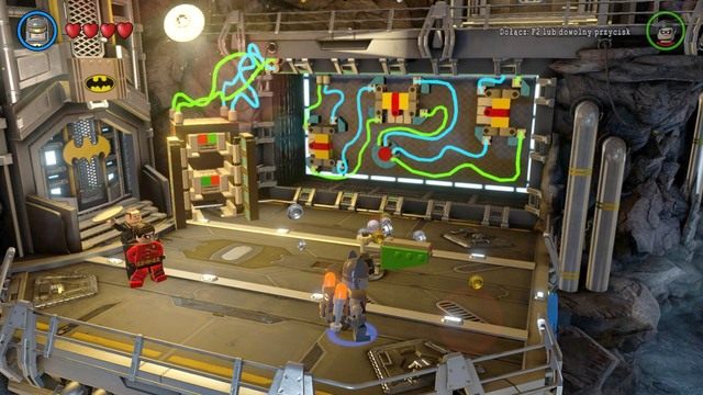 Po zbudowaniu mechanizmu podejdź do niego i obróć jego ramieniem w lewą stronę - Batjaskinia | Opis przejścia Lego Batman 3 Poza Gotham - LEGO Batman 3: Poza Gotham - poradnik do gry