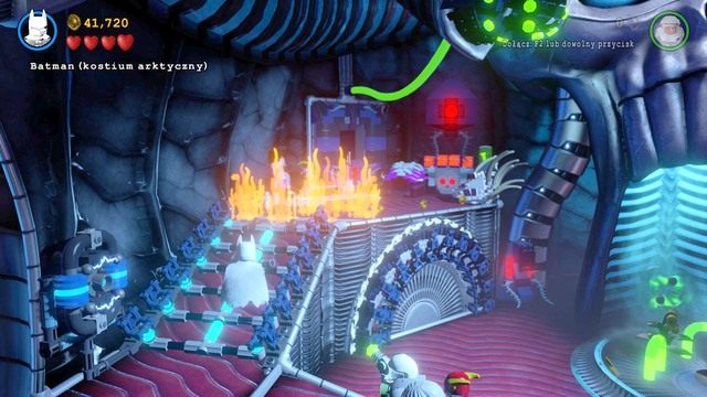 Na drodze jednak będzie pożar i tu z pomocą przychodzi wcześniej zebrany kostium Luthora - Czaszkoła Przetrwania | Opis przejścia Lego Batman 3 Poza Gotham - LEGO Batman 3: Poza Gotham - poradnik do gry