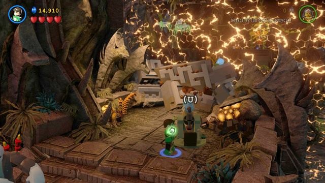 Użyj działka i zniszcz blokadę drzwi po czym kontrolując Grundyiego podnieś kawał skały u rzuć w stronę blokady - Sezon Na Pomarańcze | Opis przejścia Lego Batman 3 Poza Gotham - LEGO Batman 3: Poza Gotham - poradnik do gry