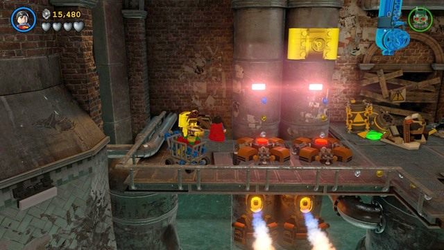 Druga toaleta znajduje się nad blokadą z ogniem, po lewej stronie od przycisków - Minizestawy | Pościek - sekrety w Lego Batman 3 Poza Gotham - LEGO Batman 3: Poza Gotham - poradnik do gry