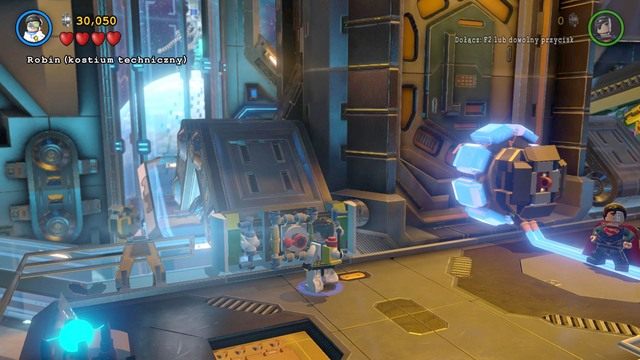 Podejdź jako Robin na wyższe piętro i skorzystaj z panelu w kostiumie technicznym - Minizestawy | Może To Go Ściągnie Na Ziemię - sekrety w Lego Batman 3 - LEGO Batman 3: Poza Gotham - poradnik do gry