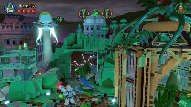 Za główną szklarnią znajdziesz kilka drzew, które zniszcz a za nimi będzie świecąca ściana - Postacie | Małe Gotham Duży Problem - sekrety w Lego Batman 3 Poza Gotham - LEGO Batman 3: Poza Gotham - poradnik do gry