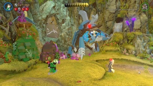 W momencie ratowania Pielgrzyma, podejdź do potwora, który go więzi i wyceluj postacią Brainiaca w ciemny głaz obok - Adam West / Czerwony klocek | Kolor Nadziei - sekrety - LEGO Batman 3: Poza Gotham - poradnik do gry