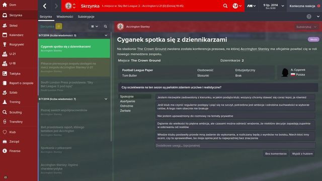 Nie od dziś wiadomo, że w futbolu warto żyć w zgodzie z dziennikarzami - Początki w klubie | Rozpoczęcie rozgrywki | Football Manager 2015 - Football Manager 2015 - poradnik do gry