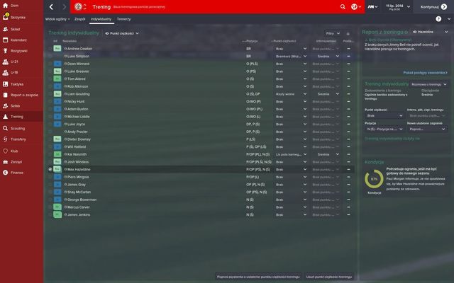 Analogicznie jak w przypadku treningu zespołowego, również i tu możesz określić punkty ciężkości, na które zwrócą uwagę trenerzy w przypadku tworzenia rygoru treningowego dla określonego zawodnika - Punkt ciężkości - atrybuty | Trenowanie zawodników i trenerów | FM 2015 - Football Manager 2015 - poradnik do gry