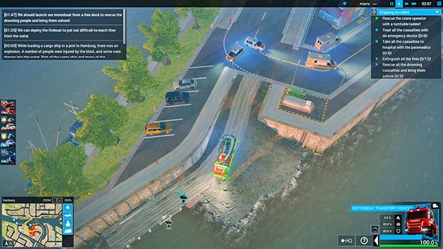 W czasie gdy straż pożarna będzie gasiła kontenery, wyślij na miejsce medyka, ambulans oraz Recovery Helicopter - Shipping Accident | Hamburg - zadania główne | Emergency 5 - Symulator Misji Ratunkowych: Emergency 5 - poradnik do gry