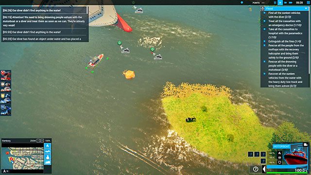 W czasie, gdy łódź będzie wracała z ludźmi, sprawdź, co się dzieje z nurkiem - Flood | Hamburg - zadania główne | Emergency 5 - Symulator Misji Ratunkowych: Emergency 5 - poradnik do gry