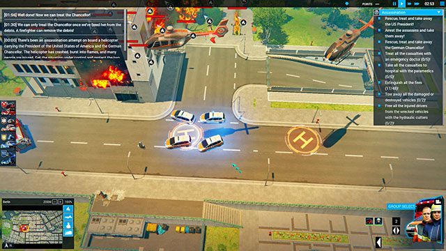 W czasie gaszenia pożaru wokół helikoptera wyślij na teren misji wszystkich dostępnych lekarzy oraz SWAT Drone Transport Vehicle - Assassination | Berlin - zadania główne | Emergency 5 - Symulator Misji Ratunkowych: Emergency 5 - poradnik do gry