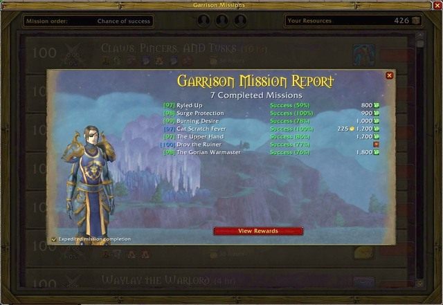 Klikając Complete Missions sprawimy, że wszystkie raporty zostaną odebrane w ciągu kilku sekund, a my od razu dowiemy się, jakie misje zostały zakończone sukcesem a które niestety się nie powiodły - Garrison Mission Manager + Master Plan | Polecane Addony - World of Warcraft: Warlords of Draenor - poradnik do gry