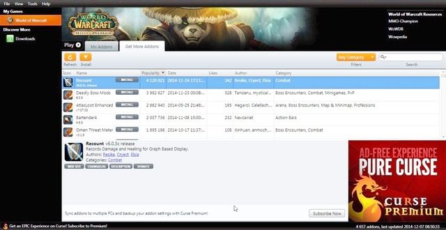 Po uruchomieniu programu zobaczymy dwie główne zakładki, My Addons oraz Get More Addons - Curse | Polecane Addony w World of Warcraft Warlords of Draenor - World of Warcraft: Warlords of Draenor - poradnik do gry