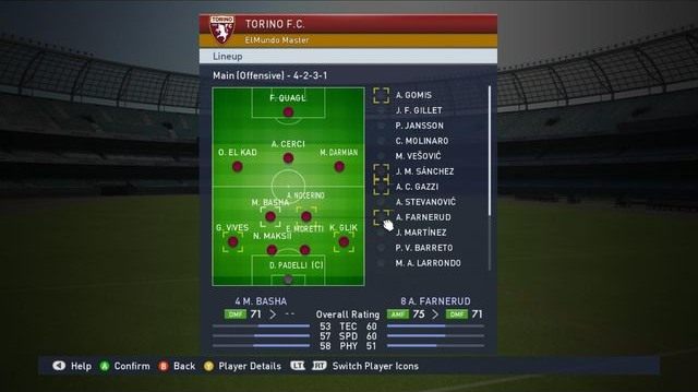 W pierwszym z sześciu okienek dostępnych w panelu taktyki możemy dokonać wyboru składu, jaki pojawi się na boisku podczas rozgrywania spotkania - Skład zespołu - Zarządzanie zespołem - Pro Evolution Soccer 2015 - poradnik do gry