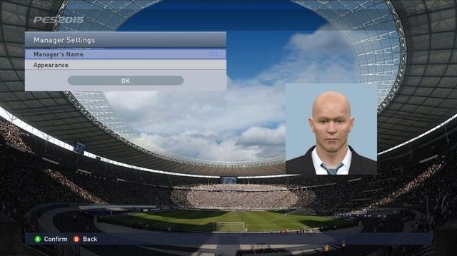 Drugi krok to określenie personaliów stworzonej przez nas postaci - wpisujemy imię i nazwisko ora modyfikujemy standardową facjatę trenera - Stworzenie rozgrywki - Master League - Pro Evolution Soccer 2015 - poradnik do gry