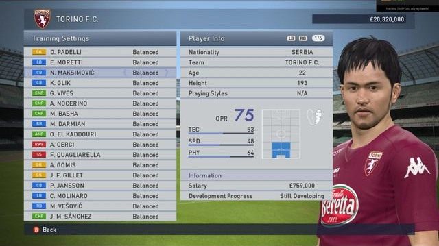 Pole treningu umożliwia wskazanie obszarów, w których poszczególni zawodnicy powinni podszkolić swoje umiejętności na kolejnych jednostkach treningowych - Trening - Master League - Pro Evolution Soccer 2015 - poradnik do gry