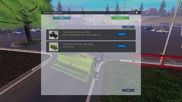 Aby sprzedać maszynę lub narzędzie należy przetransportować je w okolice sklepu i wybrać zakładkę Sprzedaż w otwartym menu. - Sklep | Podstawy Symulator Farmy 2015 - Symulator Farmy 2015 - poradnik do gry