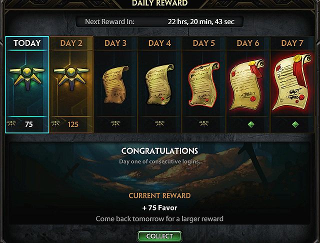 Nagrody za codzienne logowanie się do gry - Nagrody za codzienne logowanie (darmowy Favor i Gemy) | Jak zacząć? | Smite - Smite - poradnik do gry