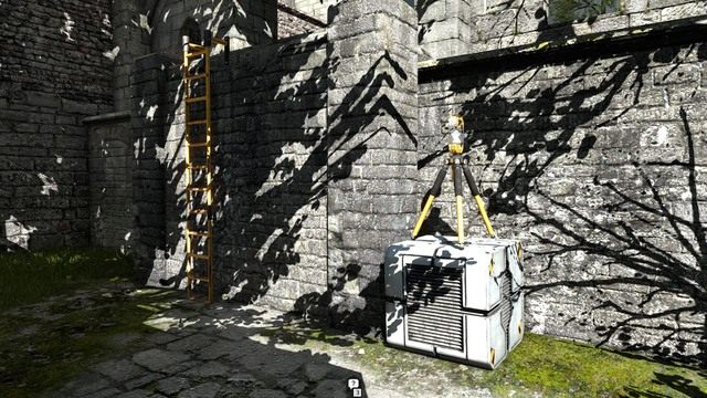 Sześcian ze złączem pod murkiem. - Świat C - dodatkowe poziomy | Wszystkie gwiazdki w The Talos Principle - The Talos Principle - poradnik do gry