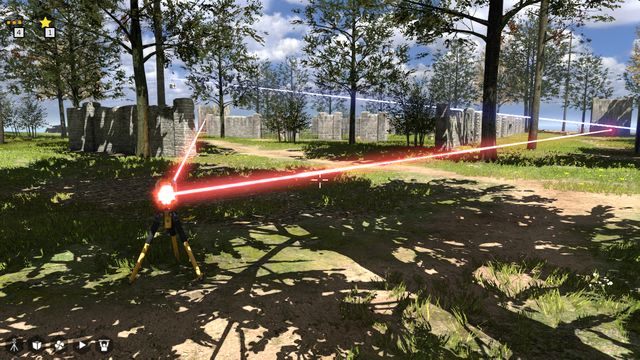 Musisz połączyć wszystko podobnie jak w zadaniu, jednak odwracając kolory: jedno złącze połóż na sześcianie, który musi zostać ułożony na wentylatorze po stronie czerwonej - Świat 1 | Road to Gehenna (DLC) Wszystkie gwiazdki | The Talos Principle - The Talos Principle - poradnik do gry