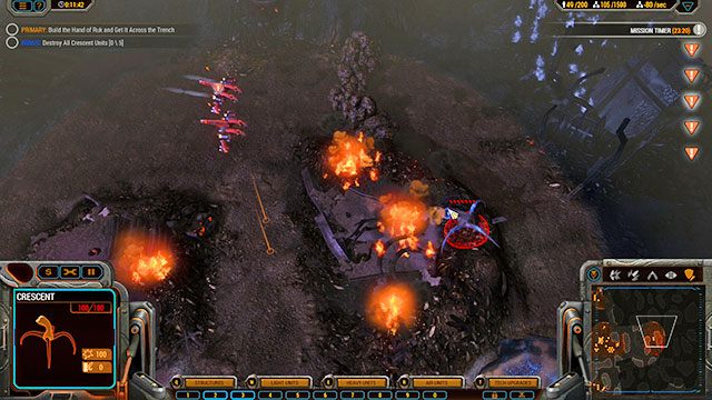 W czasie bombardowań i obrony bazy zacznij budować Large Hub wraz ze wszystkimi budynkami potrzebnymi do stworzenia Hand of Ruk - Misja 4 - The Trench | Kampania Beta | Grey Goo - Grey Goo - poradnik do gry