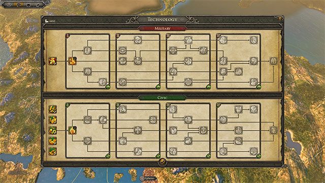 Istnieją dwa rodzaje technologii - wojskowe oraz cywilne, dotyczące dokładnie tego, na co wskazują ich nazwy - Rozwój technologiczny w Total War Attila | Zarządzanie państwem - Total War: Attila - poradnik do gry