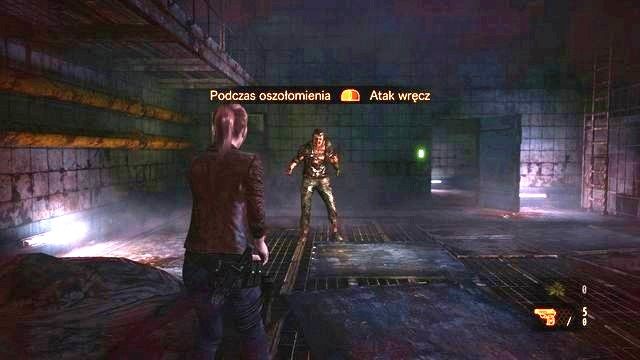 Chwiejącego się wroga możesz powalić doskakując i atakując wręcz. - Ucieknij z zakładu cz.2 | Kolonia karna - Claire | Resident Evil Revelations 2 - Resident Evil: Revelations 2 - Kolonia Karna - poradnik do gry
