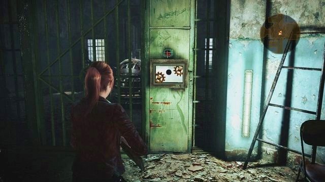 Aby przejść dalej musisz znaleźć koło zębate i umieścić je w widocznym mechanizmie. - Ucieknij z zakładu - włączenie zasilania | Kolonia karna - Claire - Resident Evil: Revelations 2 - Kolonia Karna - poradnik do gry