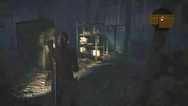 Dokładnie przeszukaj większe pomieszczenie na końcu korytarza. - Ucieknij z zakładu - włączenie zasilania | Kolonia karna - Claire - Resident Evil: Revelations 2 - Kolonia Karna - poradnik do gry