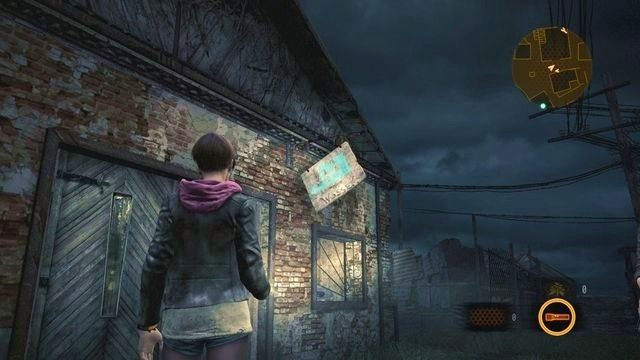 Pierwszy rysunek możesz odsłonić zaraz po wyjściu z baru - znajduje sięon na szyldzie przywieszonym nad drzwiami - Kontemplacja | Rysunki Kafki (Moira) | Resident Evil Revelations 2 - Resident Evil: Revelations 2 - Kolonia Karna - poradnik do gry