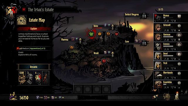 Ekran wyboru misji - Darkest Dungeon: Misje - Darkest Dungeon - poradnik do gry