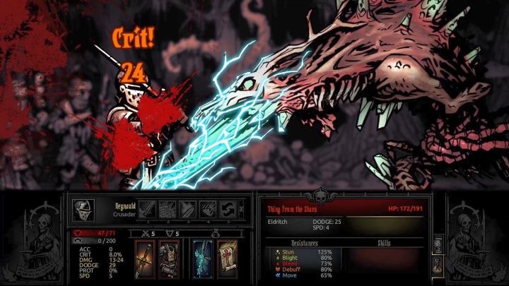 W drugiej fazie walki boss potrafi przywalić. - Darkest Dungeon The Color of Madness: Jak pokonać bossa Gwiezdny Stwór (Thing from the Stars)? - Darkest Dungeon - poradnik do gry