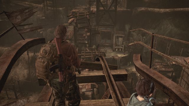 Schodząc na dół zwróć uwagę na wisielca po drugiej stronie. - Odszukaj Alex | Wyrok - Barry | Resident Evil Revelations 2 - Resident Evil: Revelations 2 - Kolonia Karna - poradnik do gry