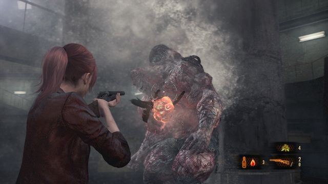 Gdy po raz pierwszy uda Ci się rozpalić Neila ten będzie próbował się nieco ochłodzić niszcząc zbiorniki z wodą - Walka z Neilem | Wyrok - Claire | Resident Evil Revelations 2 - Resident Evil: Revelations 2 - Kolonia Karna - poradnik do gry
