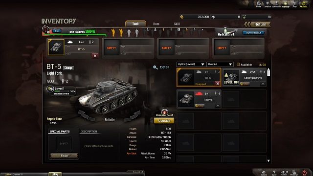 Można się tutaj pogubić w natłoku informacji. - Rozwój czołgów, ekwipunek i umiejętności | Profil gracza i jego rozwój - Battleline: Steel Warfare - poradnik do gry