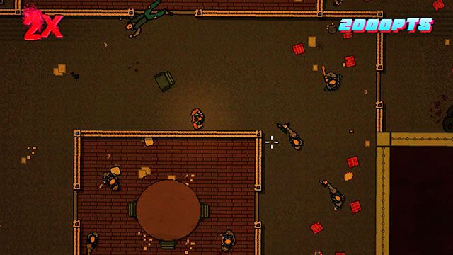 Poczekaj, aż w pokoju poniżej wróg z bronią palną pojawi się przy wejściu, po czym pobij go - Bonus Scene - The Abyss | Epilog i bonusowa misja | Hotline Miami 2 Wrong Number - Hotline Miami 2: Wrong Number - poradnik do gry