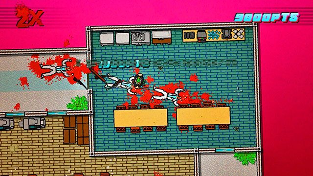 Po wjeździe na górę zastrzel pierwszego wroga, a następnie drugiego - Scene 3 - Hard News | Act 1 - Exposition | Hotline Miami 2 Wrong Number - Hotline Miami 2: Wrong Number - poradnik do gry