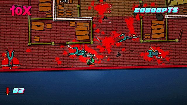 W pomieszczeniu znajduje się czterech przeciwników, których najlepiej zabić strzelając z dużej odległości - Scene 6 - Moving Up | Act 2 - Rising | Hotline Miami 2 Wrong Number - Hotline Miami 2: Wrong Number - poradnik do gry