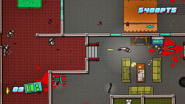 Od wejścia idź w dół i zabij dwójkę wrogów z bronią białą - Scene 7 - No Mercy | Act 2 - Rising | Hotline Miami 2 Wrong Number - Hotline Miami 2: Wrong Number - poradnik do gry