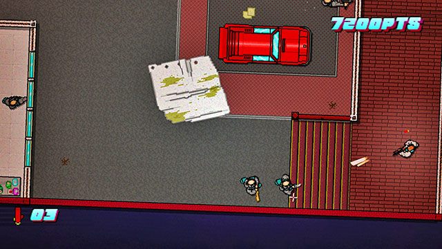 Przy samochodach znajdziesz kolejnych wrogów, w tym posiadających broń palną - Scene 7 - No Mercy | Act 2 - Rising | Hotline Miami 2 Wrong Number - Hotline Miami 2: Wrong Number - poradnik do gry