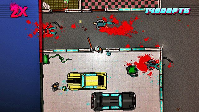 Po wejściu do nowej planszy idź na górę i zabij strzelca - Scene 7 - No Mercy | Act 2 - Rising | Hotline Miami 2 Wrong Number - Hotline Miami 2: Wrong Number - poradnik do gry