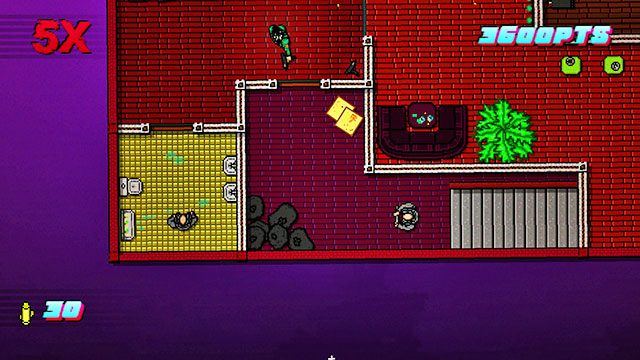 W pomieszczeniu po prawej czeka na ciebie czterech wrogów, w tym strzelcy - Scene 8 - Execution | Act 2 - Rising | Hotline Miami 2 Wrong Number - Hotline Miami 2: Wrong Number - poradnik do gry