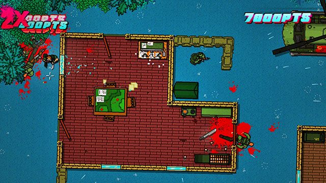 Na dole czeka na ciebie dwóch wrogów z bronią białą - Scene 9 - Ambush | Act 3 - Climax | Hotline Miami 2 Wrong Number - Hotline Miami 2: Wrong Number - poradnik do gry