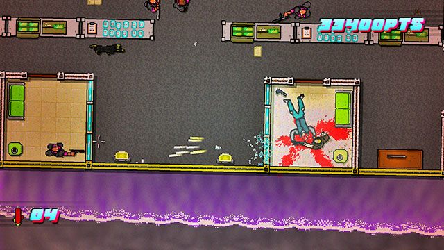 Po pozbyciu się pierwszej fali wymień broń, wychyl się zza stołu i zastrzel przeciwnika - Scene 11 - Dead Ahead | Act 3 - Climax | Hotline Miami 2 Wrong Number - Hotline Miami 2: Wrong Number - poradnik do gry