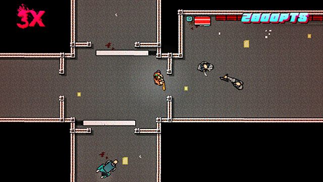 Górny peron patroluje dwóch strzelców i dwóch ludzi z bronią białą - Scene 13 - Subway | Act 4 - Falling | Hotline Miami 2 Wrong Number - Hotline Miami 2: Wrong Number - poradnik do gry