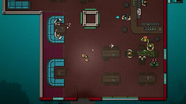 Jedyne, co możesz zrobić w barze, to podejść do Bikera, postaci z poprzedniej części gry, i porozmawiać z nim - Scene 13 - Subway | Act 4 - Falling | Hotline Miami 2 Wrong Number - Hotline Miami 2: Wrong Number - poradnik do gry
