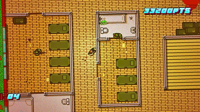 Po oczyszczeniu bazy zejdź na dół i idź do góry - Scene 14 - Stronghold | Act 4 - Falling | Hotline Miami 2 Wrong Number - Hotline Miami 2: Wrong Number - poradnik do gry