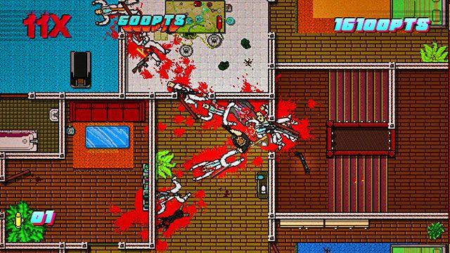 W pomieszczeniu na dole po lewej znajduje się dwóch kolejnych strzelców - Scene 15 - Withdrawal | Act 4 - Falling | Hotline Miami 2 Wrong Number - Hotline Miami 2: Wrong Number - poradnik do gry