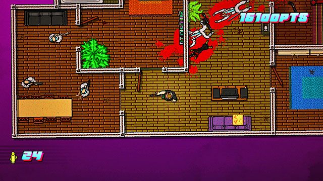 Ostatnie dwie grupy wrogów znajdują się na górze po lewej i na dole po prawej - Scene 15 - Withdrawal | Act 4 - Falling | Hotline Miami 2 Wrong Number - Hotline Miami 2: Wrong Number - poradnik do gry