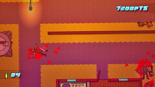 Na tym etapie prawdopodobnie nie będziesz miał już amunicji, a czeka cię jeszcze walka z dwiema grupami strzelców - Scene 16 - Casualties | Act 4 - Falling | Hotline Miami 2 Wrong Number - Hotline Miami 2: Wrong Number - poradnik do gry