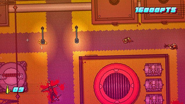 Droga po lewej jest patrolowana przez kilku strażników z bronią palną - Scene 16 - Casualties | Act 4 - Falling | Hotline Miami 2 Wrong Number - Hotline Miami 2: Wrong Number - poradnik do gry