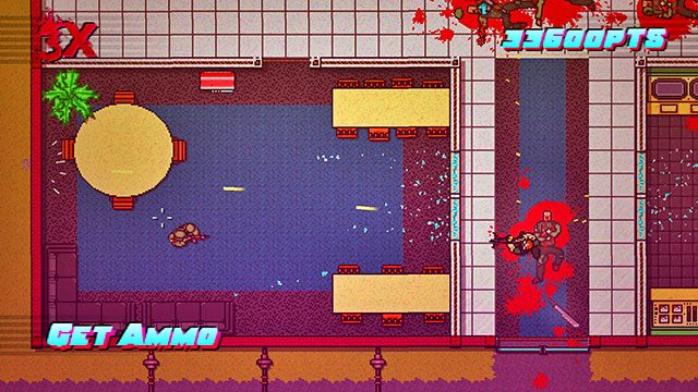 Będąc na górze natychmiast wejdź do pokoju po prawej i zastrzel strażnika - Scene 16 - Casualties | Act 4 - Falling | Hotline Miami 2 Wrong Number - Hotline Miami 2: Wrong Number - poradnik do gry