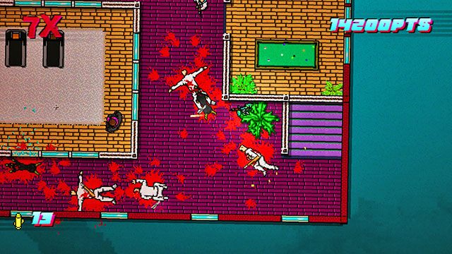 Korzystając z okien zabij dwójkę strzelców z pomieszczenia po lewej - Scene 19 - House Call | Act 5 - Intermission | Hotline Miami 2 Wrong Number - Hotline Miami 2: Wrong Number - poradnik do gry